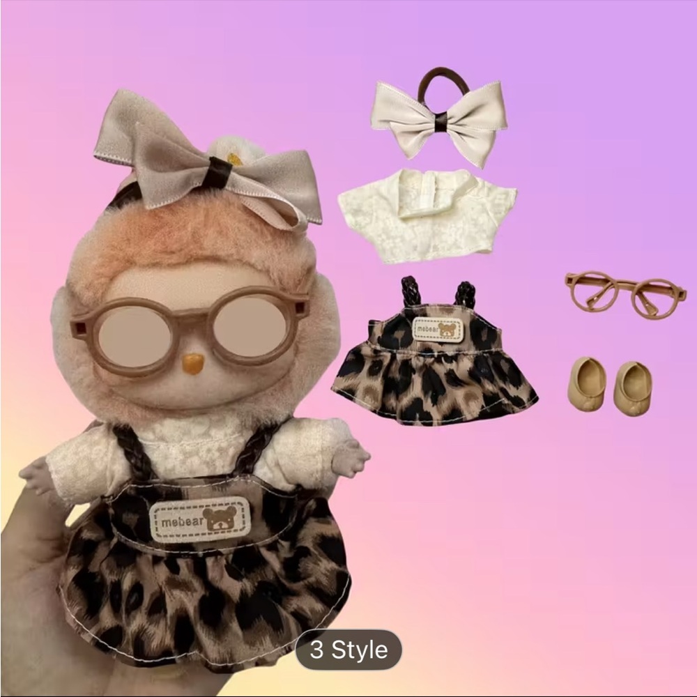 Labubu Cream and Brown Shirt, Dress, Hairbow and Glasses and Shoe Accessories